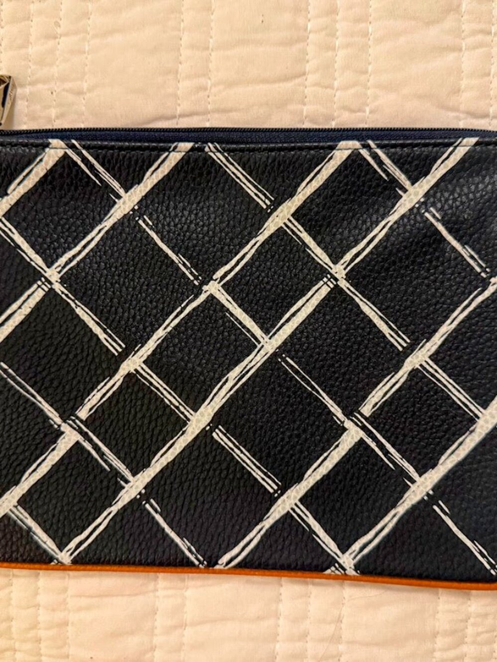 Thirty One Retired Mini Rubie Zipper Pouch Navy Chevron Organizing Bag Beach
